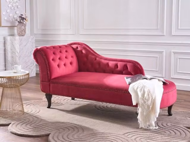 Chaise longue Beliani in velluto rosso bordeaux stile Chesterfield con versione sinistra L/P/H: 169 x 65 x 79 cm – 1