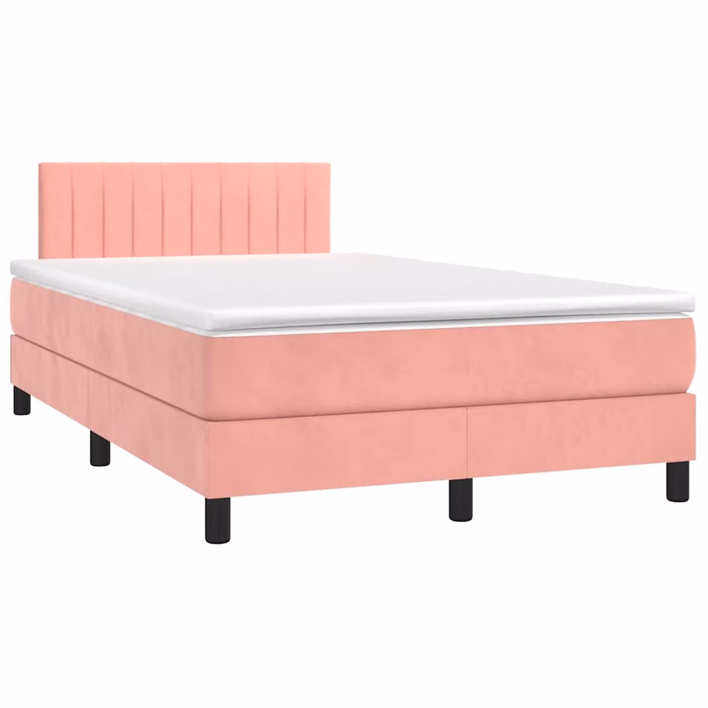 Letto Ibrido con Materasso vidaXL in Velluto Rosa e Bianco con Illuminazione LED e Porte USB L/P/H: 120 x 200 x 88 cm