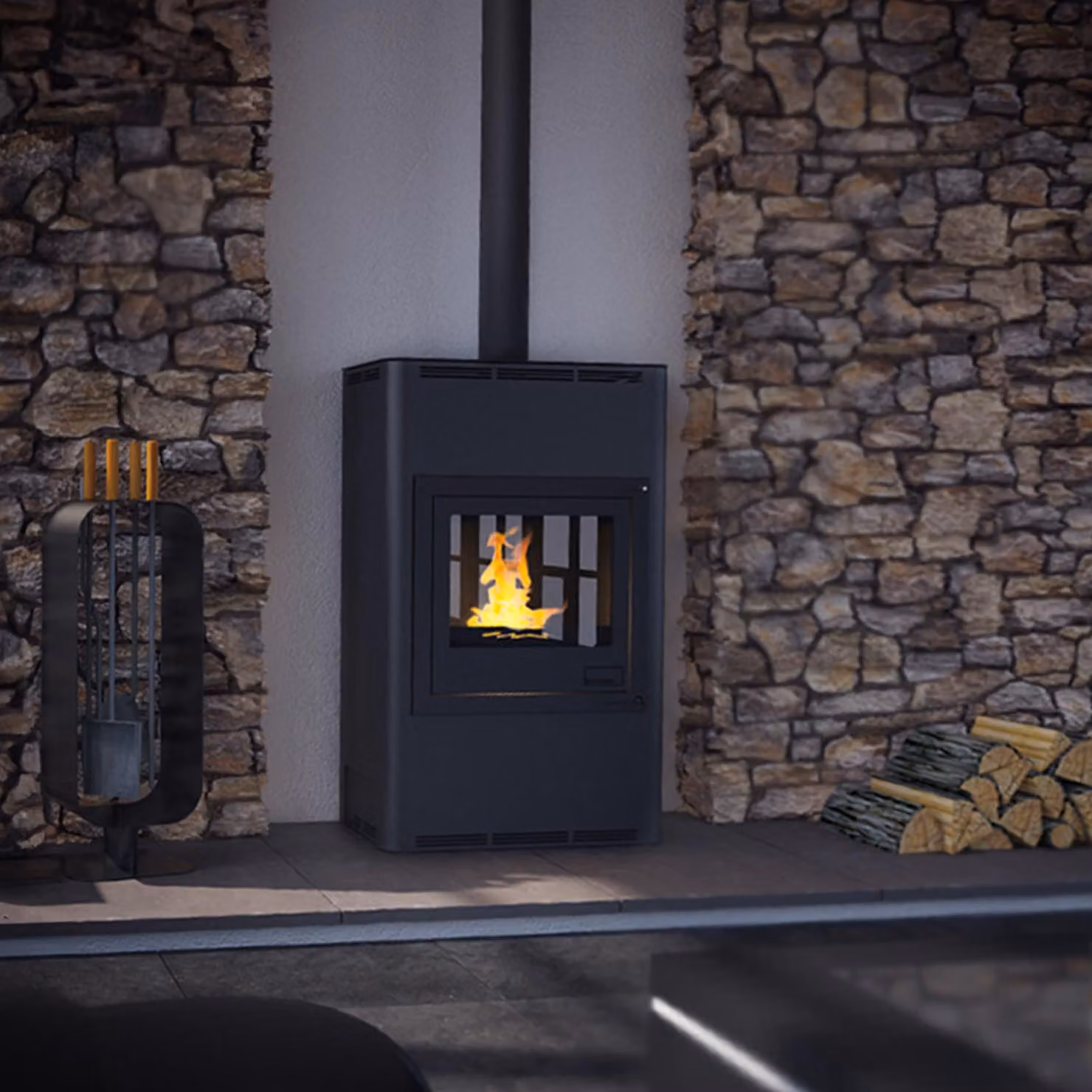 Termocamino HS FLAMINGO AQUAFLAM 25 con scambiatore di calore a regolazione automatica nero