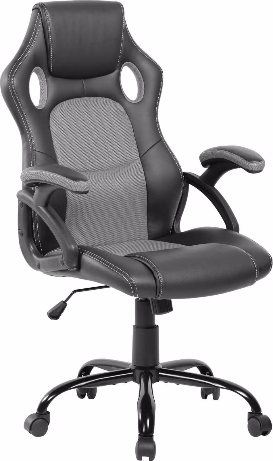 Sedie per ufficio Rebecca Mobili con rotelle in similpelle e nylon, nero e grigio