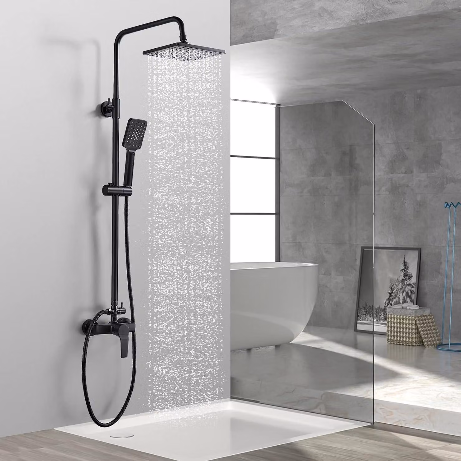 set doccia kisimixer con miscelatore - soffione a pioggia 21x21cm - doccetta - tappetino nero