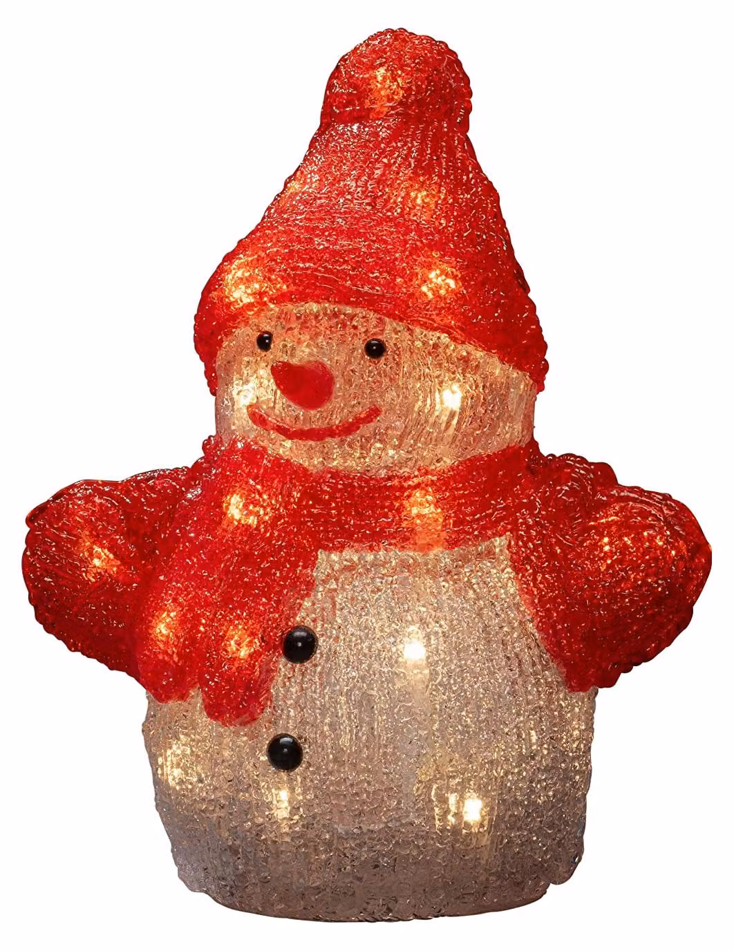 Bambola di neve in acrilico con luci LED, 24 luci LED bianco caldo, per uso interno, alimentazione a batteria