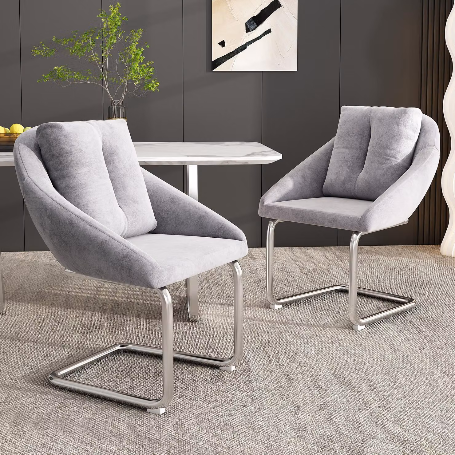 Sedia da pranzo in velluto Sweiko, set di 2 con cuscino, lussuosa sedia girevole per soggiorno e camera da letto, sedia girevole rilassante, gambe di supporto curve, grigio