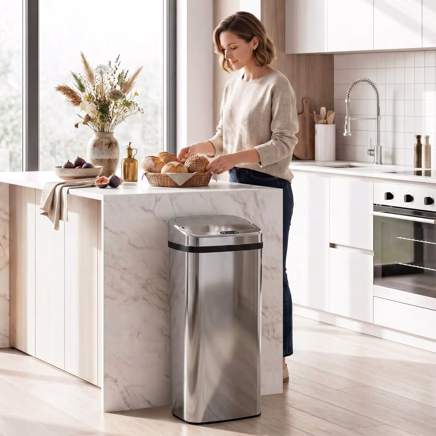 Cestino dei Rifiuti Rettangolare HomCom in Acciaio Inox Color Argento con Sensore a Infrarossi da 50 L – 2