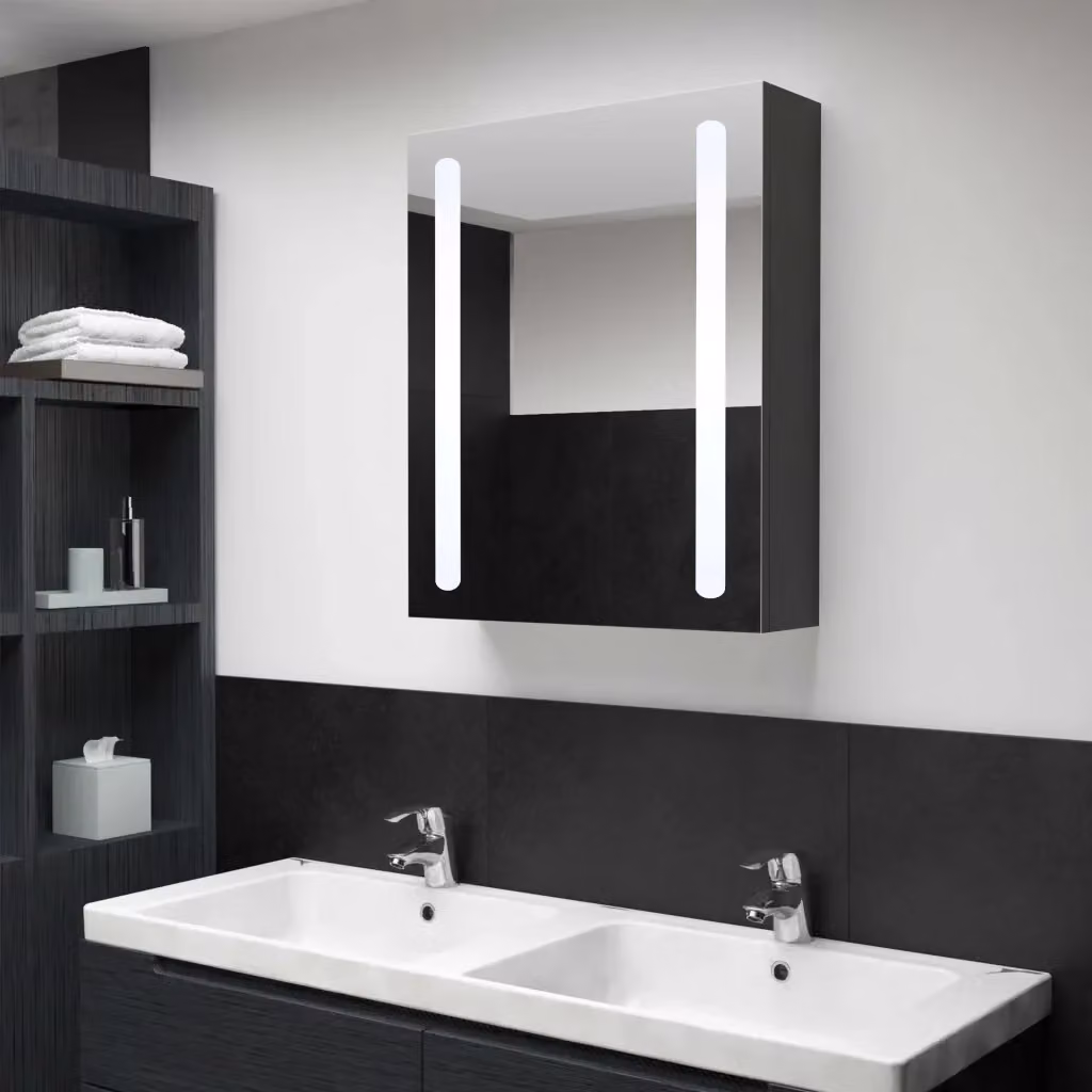 Armadietto da bagno moderno con specchio e illuminazione LED in antracite L: 50 cm, P: 13 cm, H: 70 cm – 2