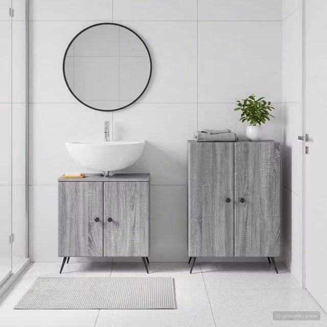 Set di mobili da bagno moderno vidaXL composto da mobile lavabo e mobile contenitore in legno grigio opaco L/P/H: 80,0 x 59,5 x 31,5 cm