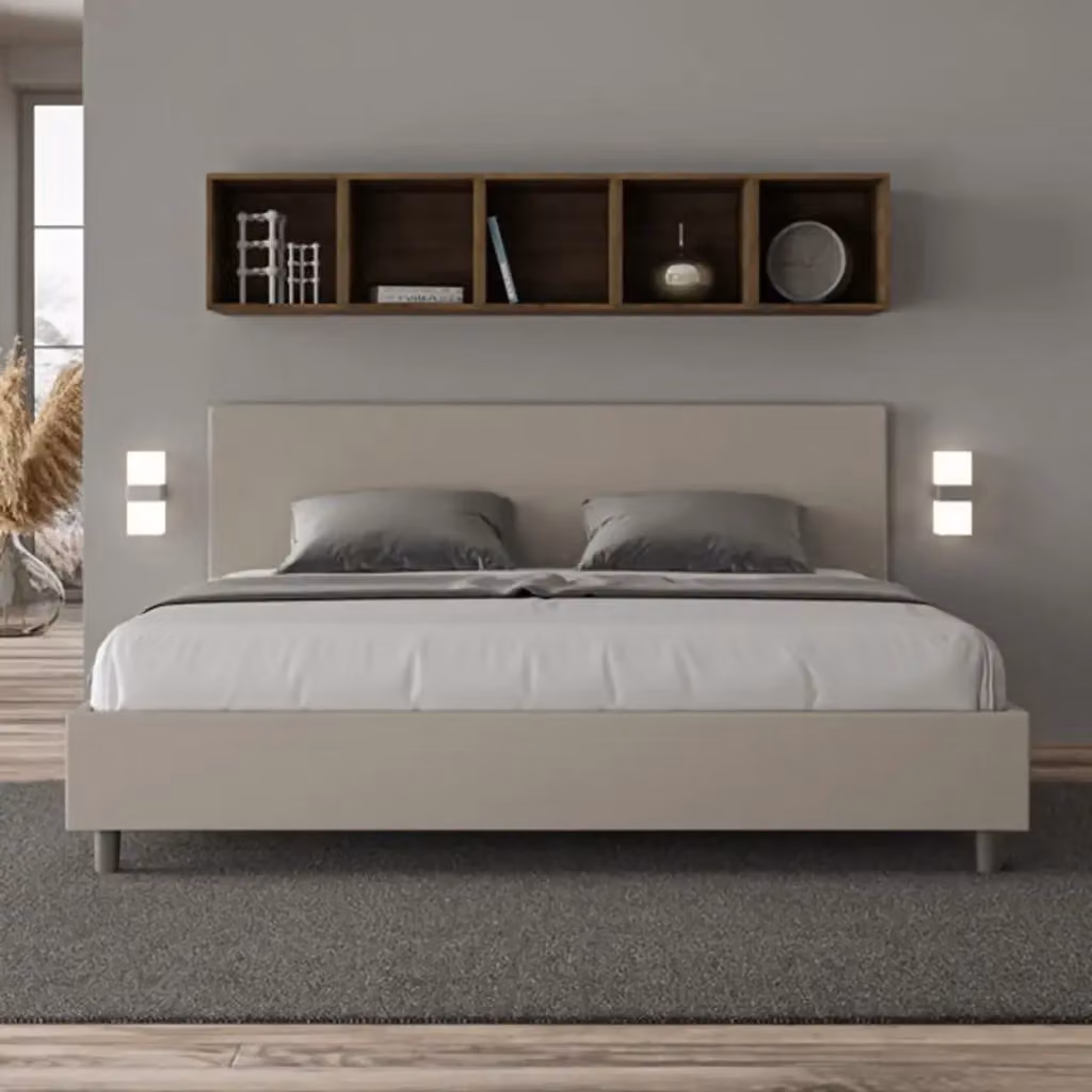Letto contenitore imbottito Adele Ityhome in similpelle color beige L: 180 cm, P: 210 cm, H: 106 cm – 2