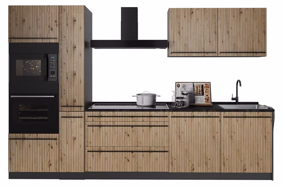 Cucina componibile Vicco R-Line Rovere artigianale/Antracite 310 cm piano di lavoro Rovere dorato, Model 67194