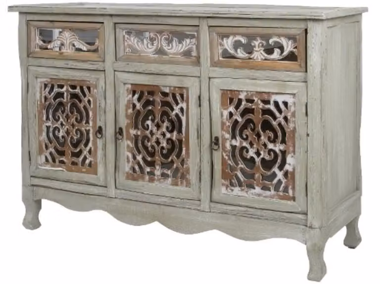 Casa Padrino cassettiera in stile country a 3 ante e 3 cassetti grigio antico / marrone antico 120 x 40 x h. 79 cm - Credenza artigianale in stile country