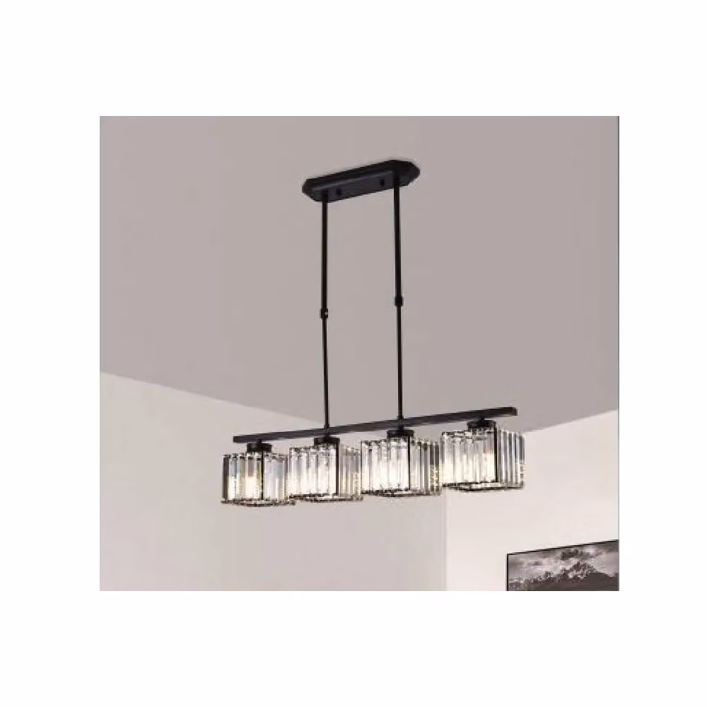 Lampadario a sospensione Trade Shop Traesio con 4 cubi in metallo nero e cristallo, design moderno, attacco E27 – 2