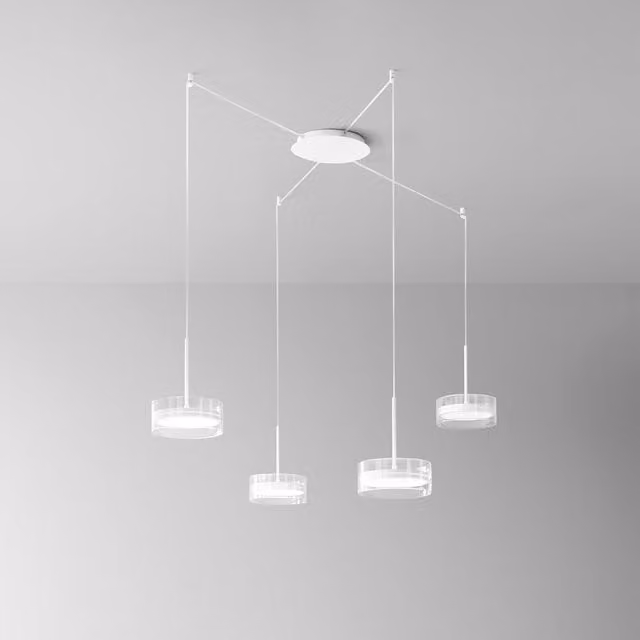Lampada a sospensione multipla Perenz Aere LED bianca con vetro e alluminio, dimmerabile con controller incluso
