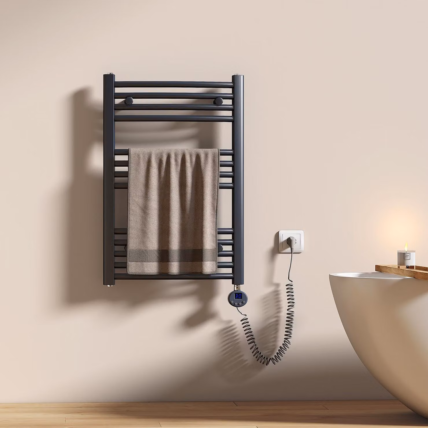 EMKE Scaldasalviette elettrico 75X50cm 300W antracite curvo Radiatore da bagno Controllo Wi-Fi Termostato intelligente Scaldasalviette