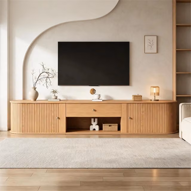 Mobile porta TV con 2 ante a serrandina 1 cassetto e vano aperto per soggiorno in truciolare naturale 180 × 40 × 40 cm