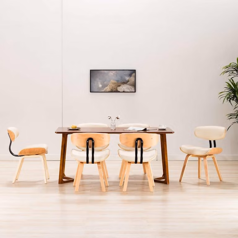 Set di 6 sedie da pranzo moderne vidaXL in legno e similpelle color beige e marrone