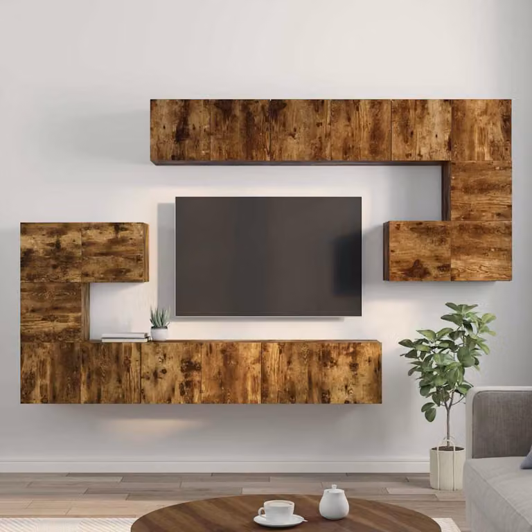 Set di 10 pezzi mobili porta TV vidaXL in legno multistrato colore rovere fumo per soggiorno