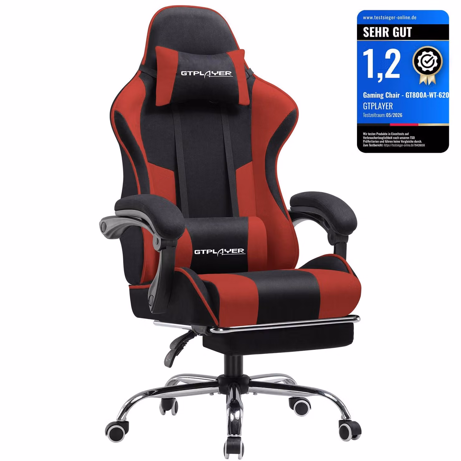 GTPLAYER Sedia da ufficio Sedia da gioco Poltrona da gioco in tessuto Sedia da gioco ergonomica con poggiapiedi, poggiatesta cuscino lombare, sedia da gioco imbottita, ROSSA