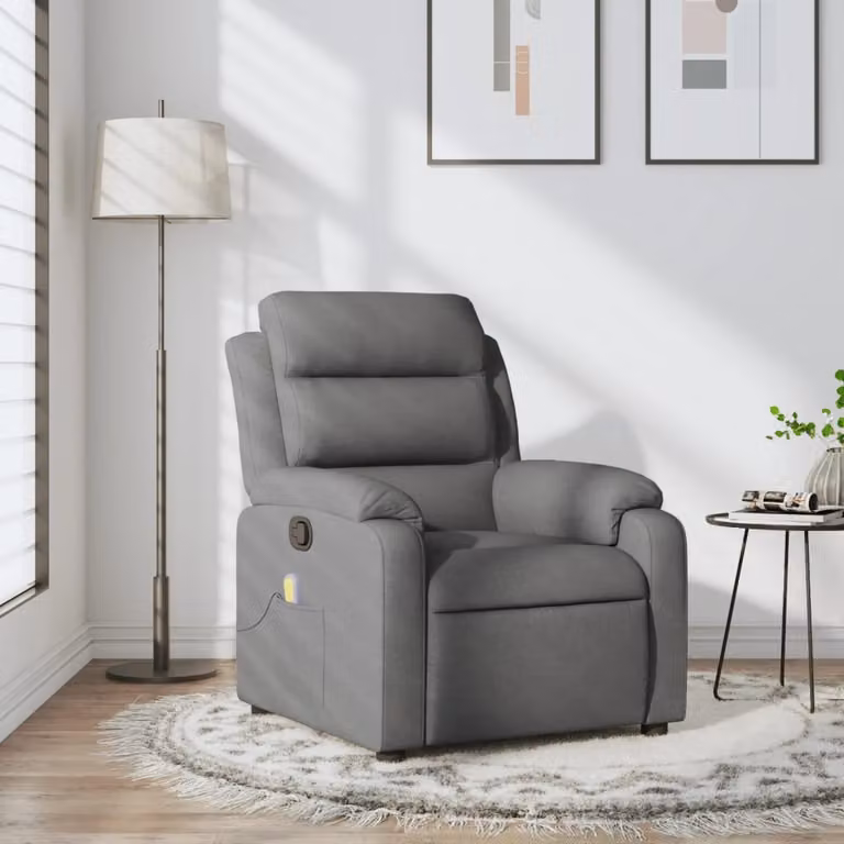 vidaXL Poltrona reclinabile relax in tessuto grigio con braccioli e struttura in legno e metallo