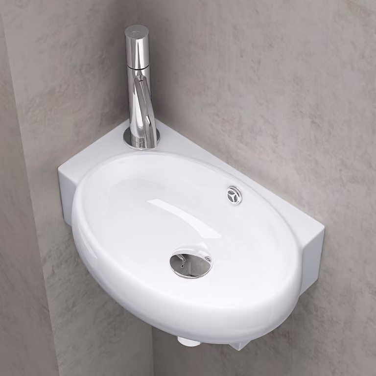 doporro Lavabo da Appoggio 42x28x15cm, Lavandino Bagno in Vetroceramica Nano Rivestimenti Inclusi Brš¹ssel001R, Bianco