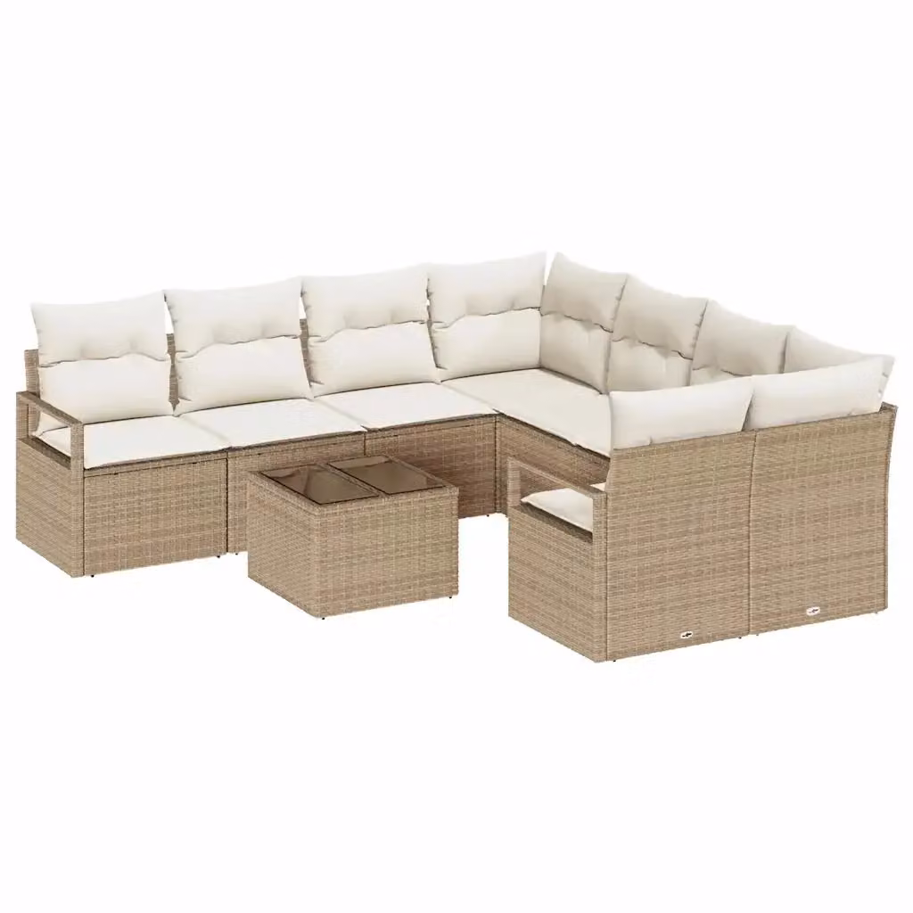Set di divani da giardino vidaXL a 9 posti in polyrattan beige con cuscini e tavolino da esterno – 2