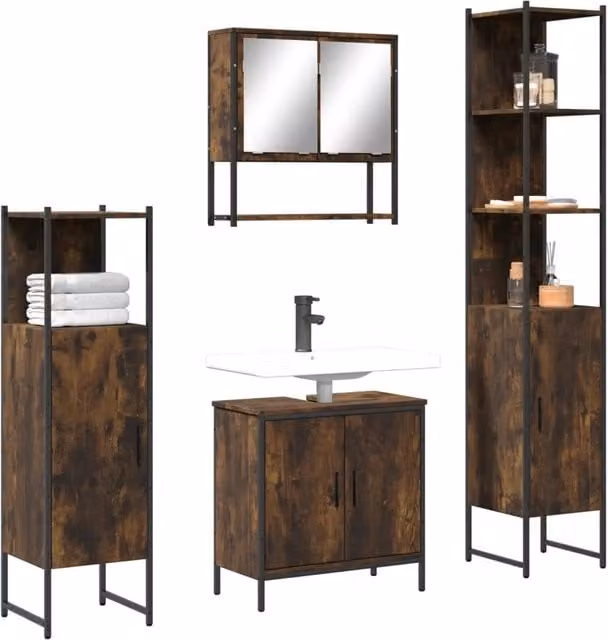 Set Mobili da Bagno 4 pz Rovere Fumo in Legno Multistrato 3214712