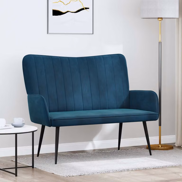 Divano a 2 posti vidaXL in velluto blu, design moderno e lineare, L: 115 cm, P: 61 cm, H: 87 cm