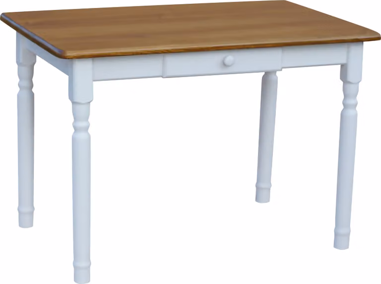 Tavolo bianco II con cassetto in legno di pino massiccio con piano in colore rovere 100 x 60 cm