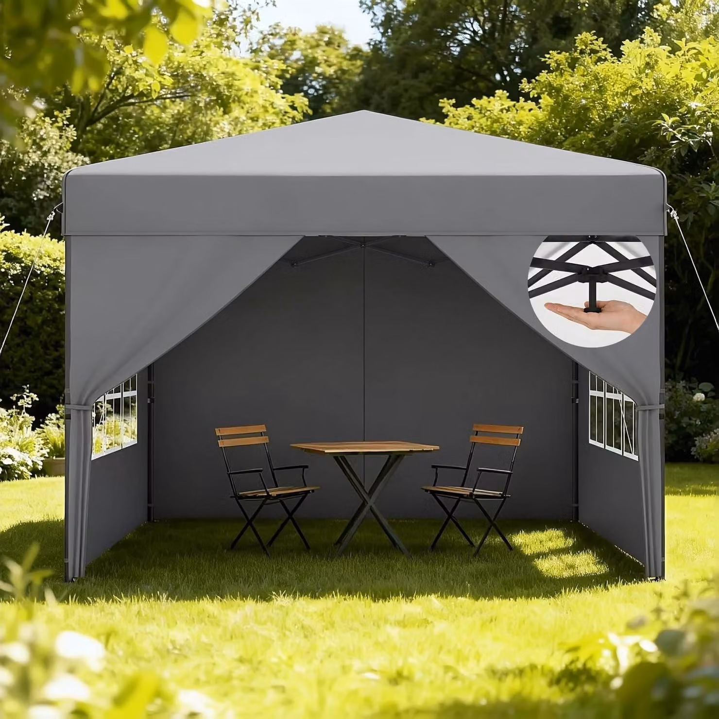 Gazebo da esterno 2,5x2,5 metri, colore grigio, montaggio rapido, impermeabile, protezione UV, altezza regolabile da 240 a 260 cm, con 4 pareti laterali