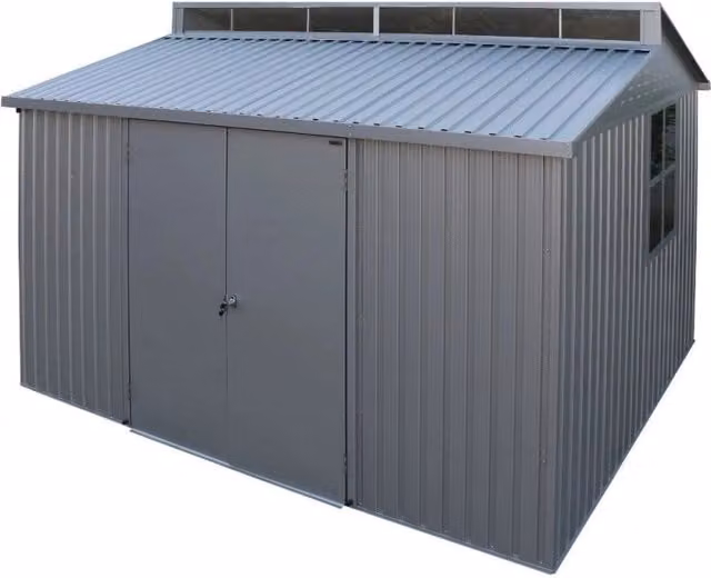 Casetta Box da Giardino GIORDANOSHOP in Alluminio Grigio con Doppia Porta e Finestra L/P/H: 323,3 x 242,6 x 235,2 cm