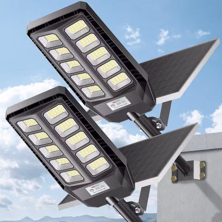 Lampione solare da 1000 W, confezione da 2, con sensore di movimento, grado di protezione IP66, temperatura di colore 6500 K