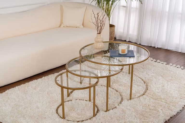 Skye Decor, Aurum - 80, 60, 42 - Oro, trasparente, set di tavolini da salotto, oro, 100% METALLO, 80 x 80 x 43 cm