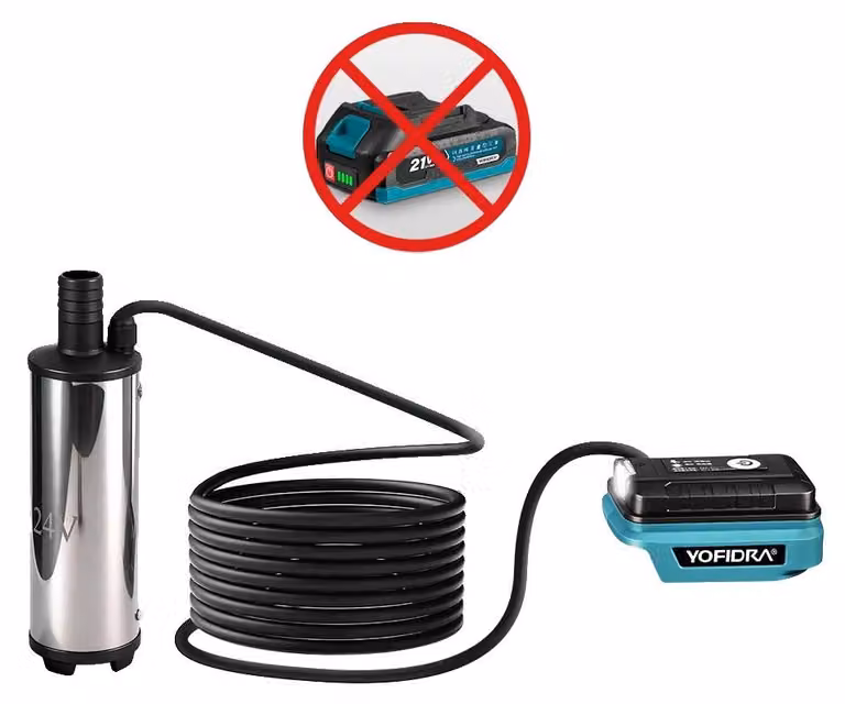 Pompa elettrica per acqua, portata da 50 a 80 litri al minuto, con luce integrata, non necessita di batterie