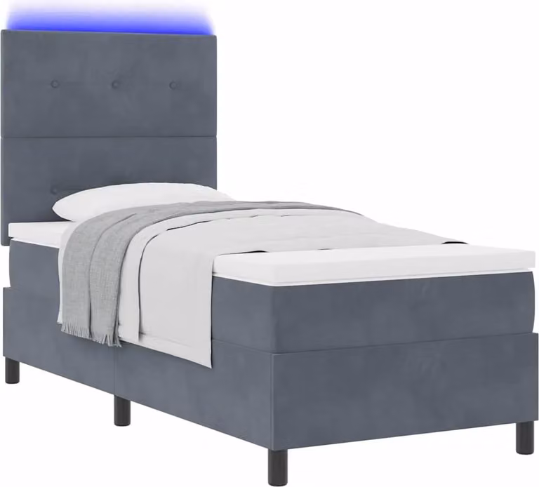 Letto a Sorgente LED Grigio scuro 100 x 200 cm Velluto