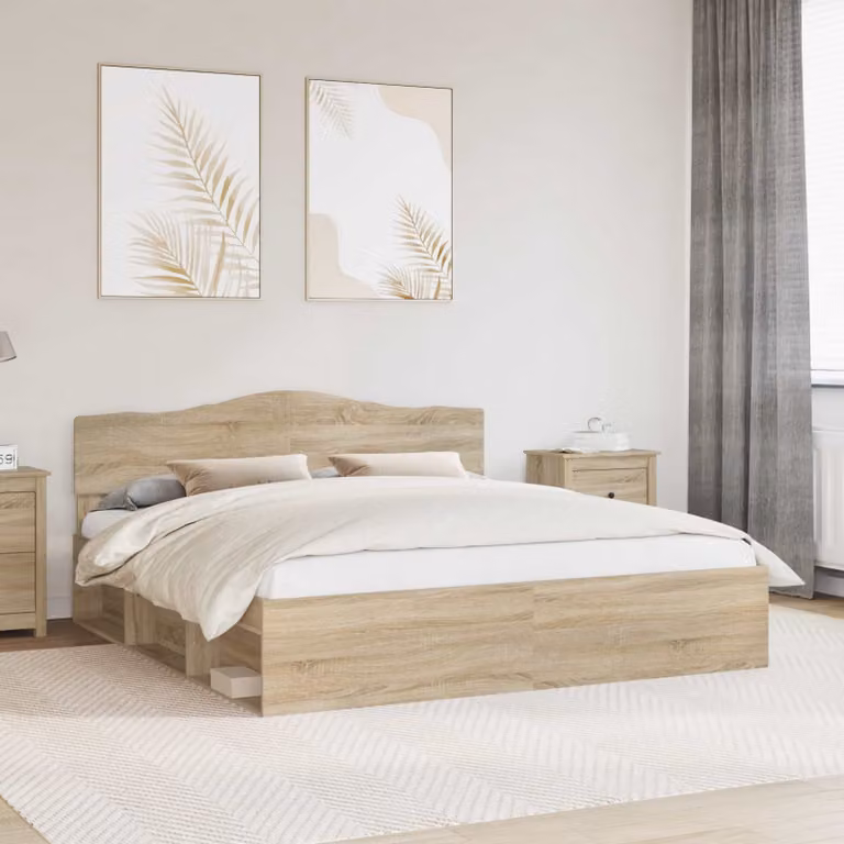 Struttura del letto Sonoma vidaXL in pino massello e MDF, colore marrone, L/P/H: 200 x 200 x 90 cm