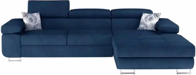 Divano angolare trasformabile AMANDA MEUBLORAMA blu con contenitore e funzione letto, L/P/H: 280 x 149 x 90 cm
