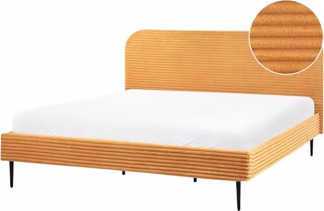 Letto arancione velluto a coste testiera con rete a doghe 180 x 200 cm design minimalista
