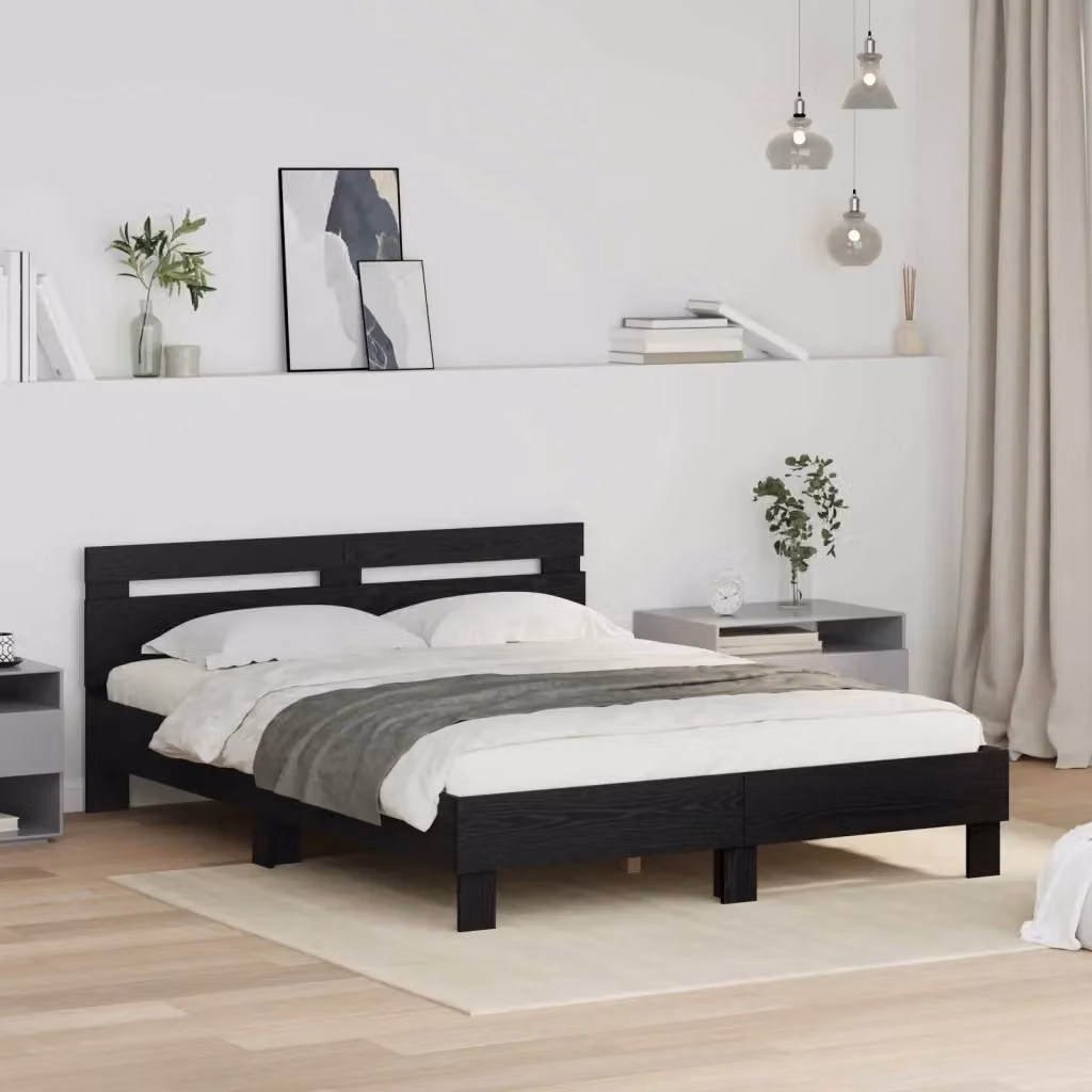 Letto matrimoniale moderno DESIGN IN in legno nero lucido L/P/H: 145 x 200 x 70 cm – 2