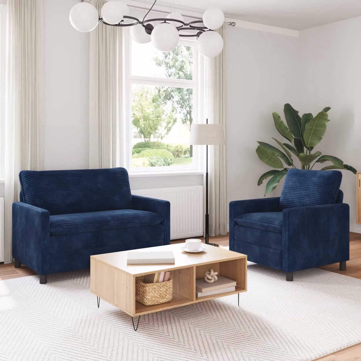 Set di 2 divani moderni vidaXL in tessuto blu con struttura in metallo e cuscini inclusi per il tuo soggiorno