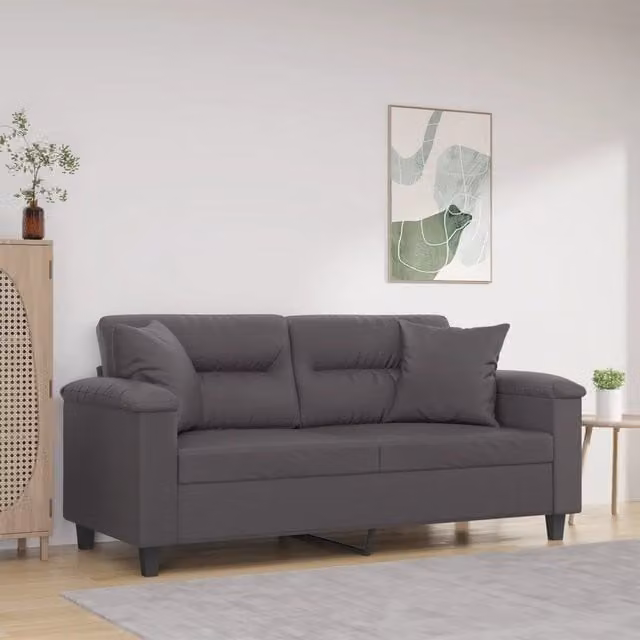 Divano a 2 posti moderno vidaXL in similpelle grigio con cuscini e struttura in metallo – 1