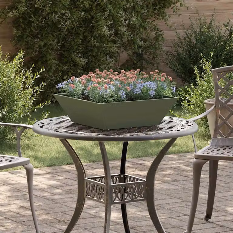 vidaXL Vaso da giardino in acciaio Verde, L 50 x P 50 x H 15 cm