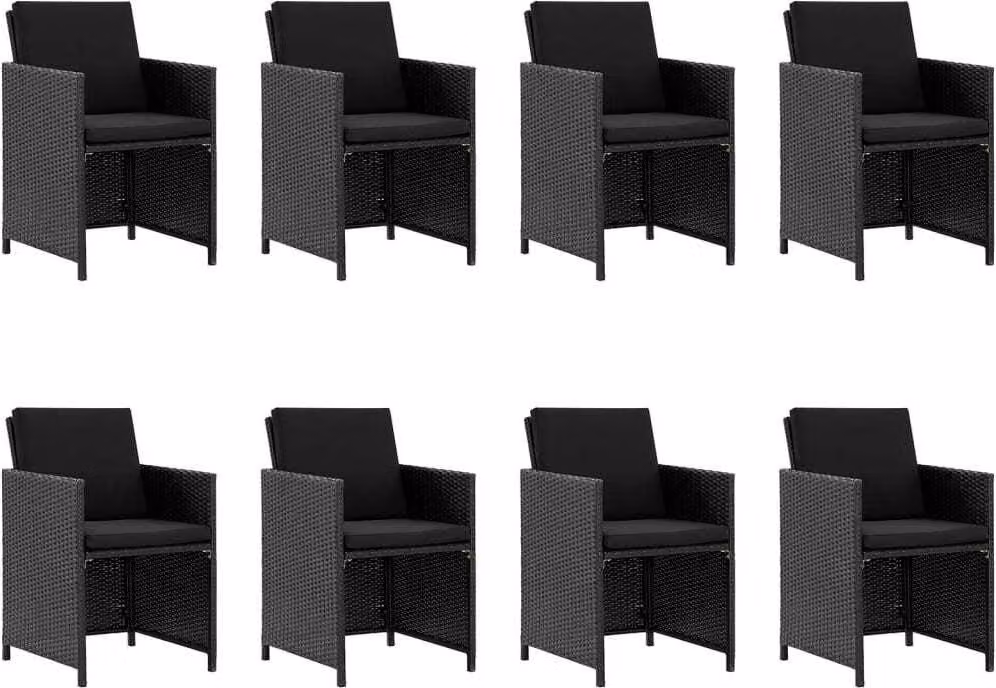 Set da Pranzo da Giardino 9 pz con Cuscini in Polyrattan Nero