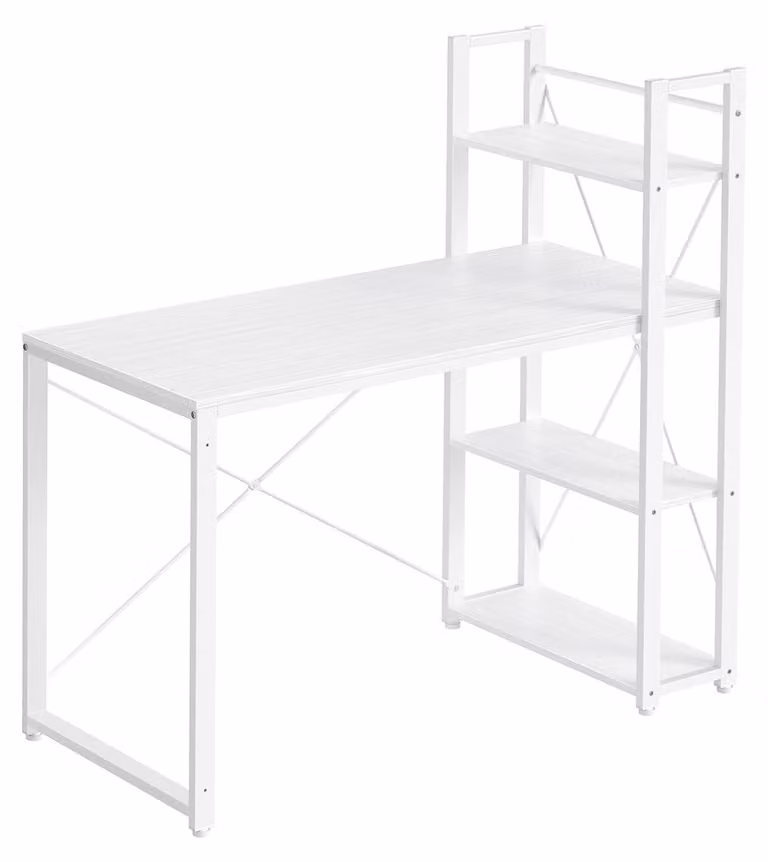 Scrivania bianca con struttura in acciaio – Scrivania – Pannello di particelle di legno – 56 x 120 x 120 cm