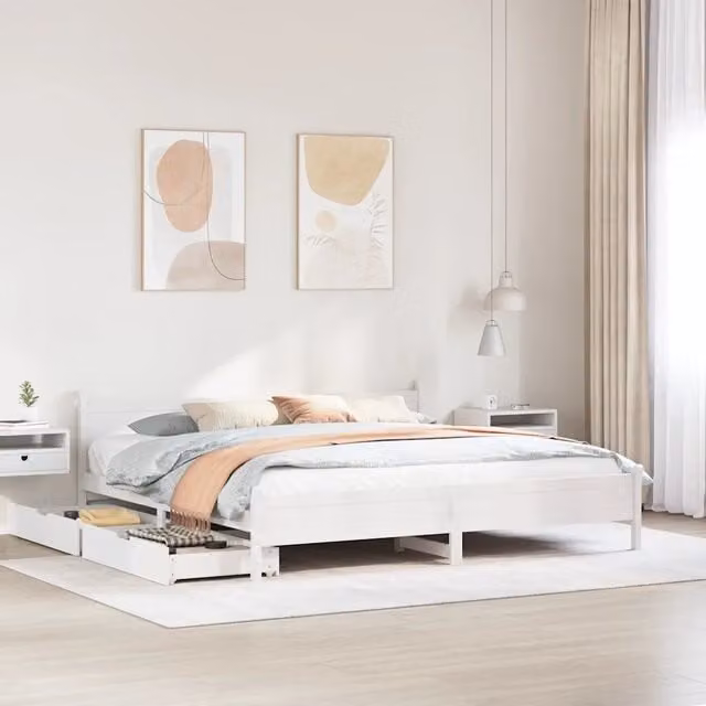 Giroletto senza Materasso Bianco 200x200 cm Legno Massello Pino 3309759