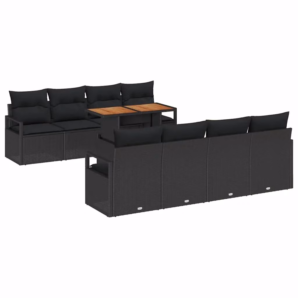 Set Divano da Giardino vidaXL 9 Pezzi in Polyrattan Nero con Cuscini e Contenitore per Archiviazione – 2