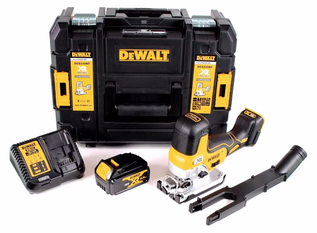 DeWalt DCS 335 M1 Seghetto alternativo a batteria 18V in valigetta da trasporto TSTAK + 1x Batteria 4,0 Ah + Caricatore