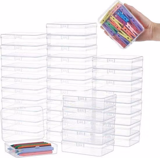 Contenitore in plastica - Miniature - Set da 36 pezzi - Trasparente - Rettangolare - Scatola portaoggetti - Adatto per matite e ganci - Articoli per hobby e fai-da-te - 11,2 x 8,65 cm