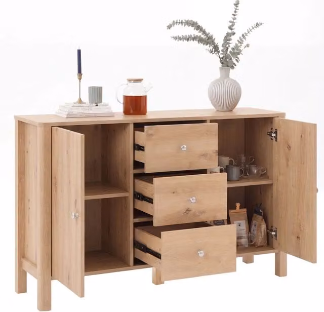 Madia moderna Chicfurn in rovere marrone con 3 cassetti e 2 ante per soggiorno e sala da pranzo L/P/H: 120 x 40 x 80 cm