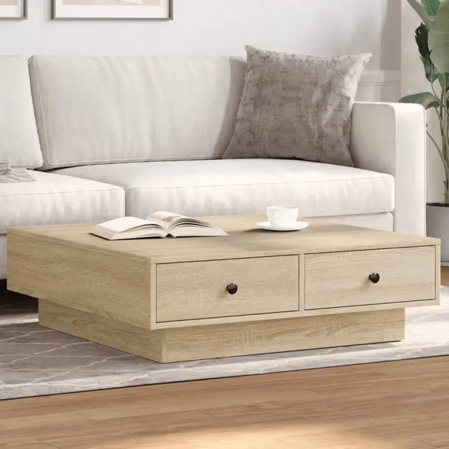 Tavolino da salotto quadrato vidaXL in legno e metallo color rovere, L/P/H: 90 x 90 x 28 cm