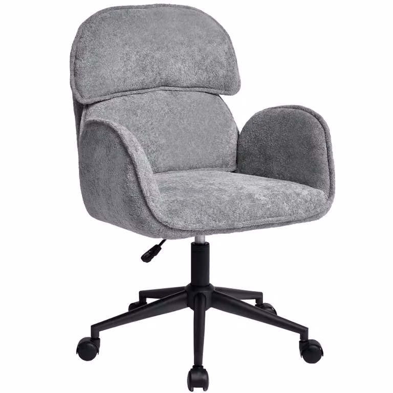 Sedia da ufficio girevole a 360° in velluto teddy, sedia da scrivania regolabile in altezza con braccioli e schienale diviso, colore grigio
