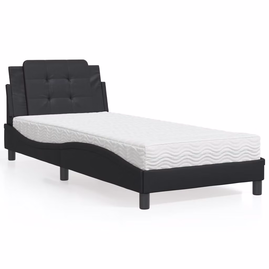Letto con Materasso vidaXL Zadar Nero in Similpelle L/P: 90 x 200 cm
