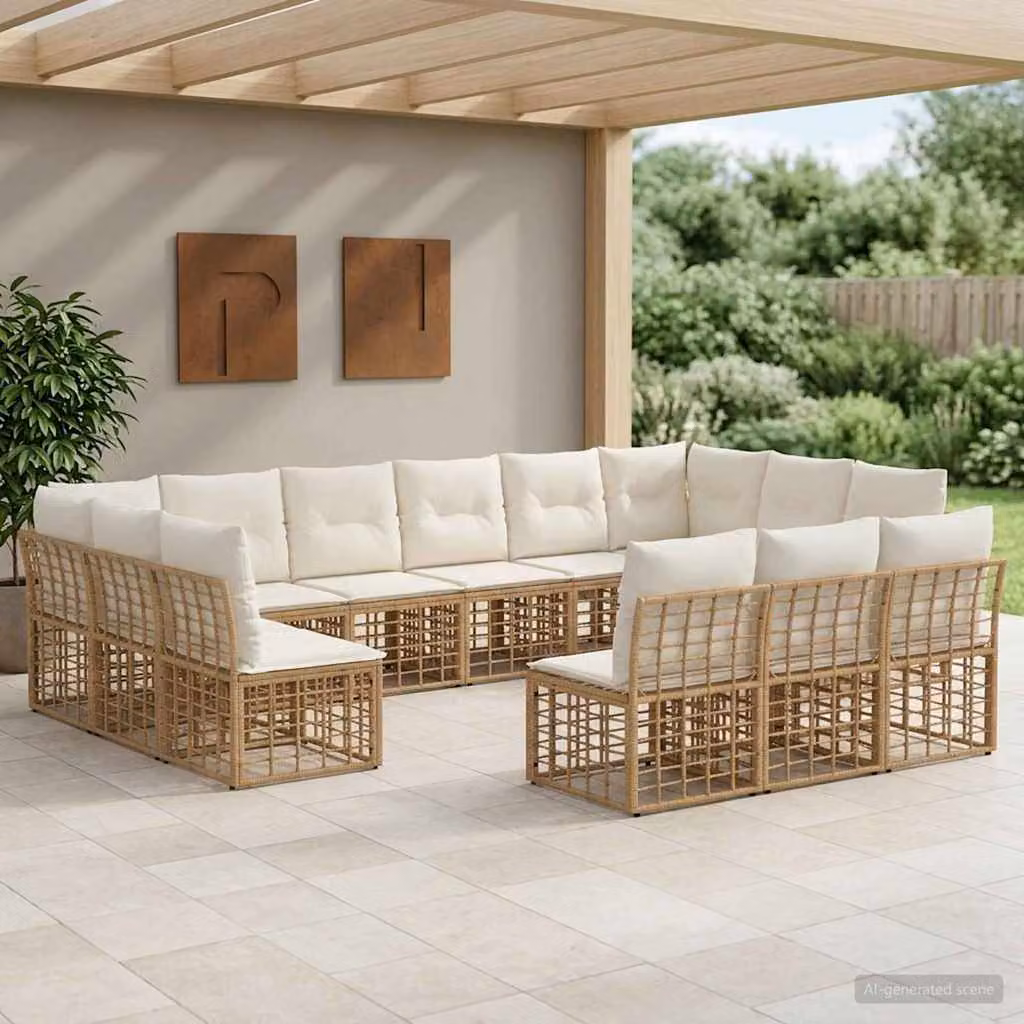 Set di divani da esterno a L vidaXL con cuscini, struttura in acciaio e rivestimento in tessuto beige e bianco crema